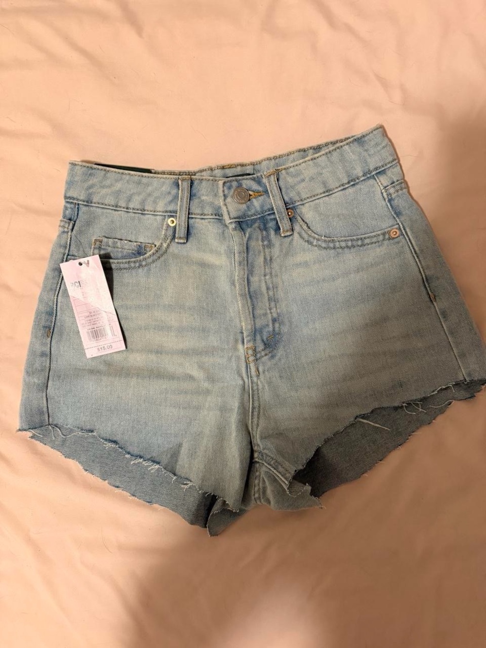 wild fable Light Wash High-Rise Raw Hem Denim Shorts